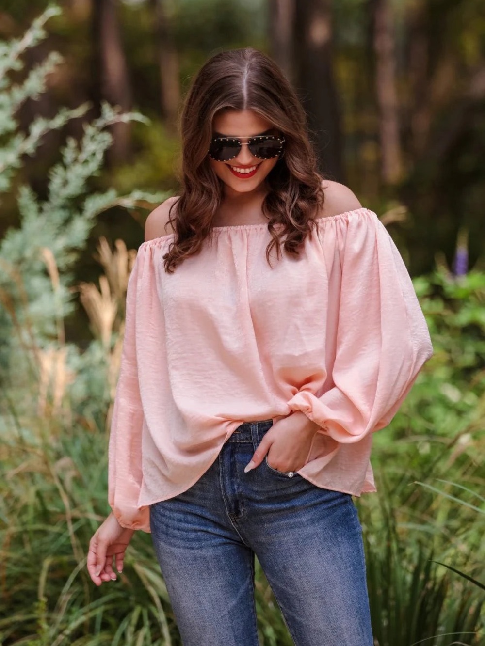 XL Women's Jess Lea Chasing Fame Off-Shoulder - Lightweight Balloon Sleeve Top